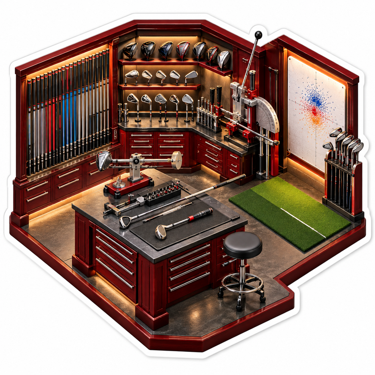 Red Golf Club Fitting Workshop Miniature Art Vinyl Decal Stickers