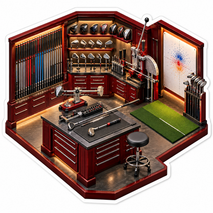 Red Golf Club Fitting Workshop Miniature Art Vinyl Decal Stickers