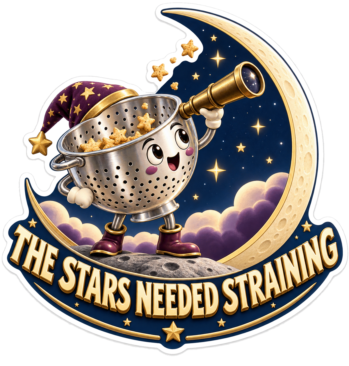 Colander Stargazing on Crescent Art Vinyl Decal Stickers