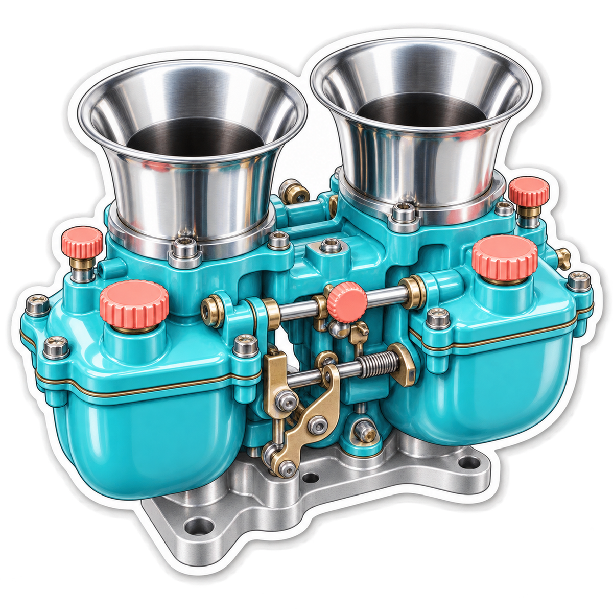 Cyan Twin Funnel Carburetor Art Vinyl Decal Stickers