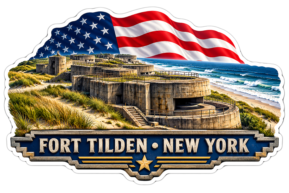 Fort Tilden New York American Flag Scene Vinyl Decal Stickers