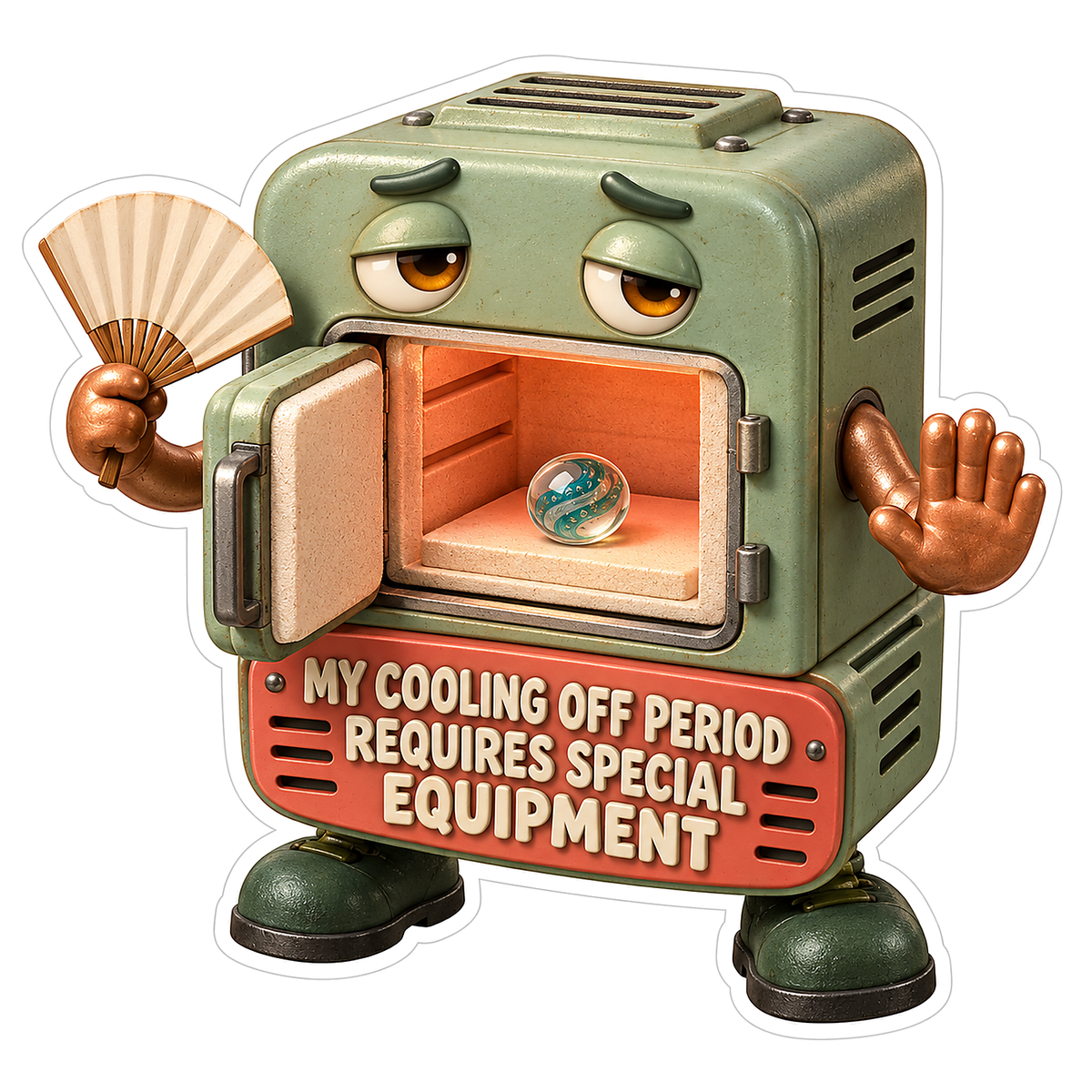 Olive Kiln Character Holding a Folding Fan Vinyl Decal Stickers