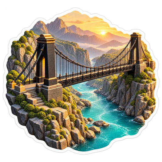 Dark Suspension Bridge Above Mountain River Art Vinyl Decal Stickers