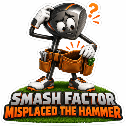 Confused Golf Club Mascot Wearing Tool Belt Vinyl Decal Stickers