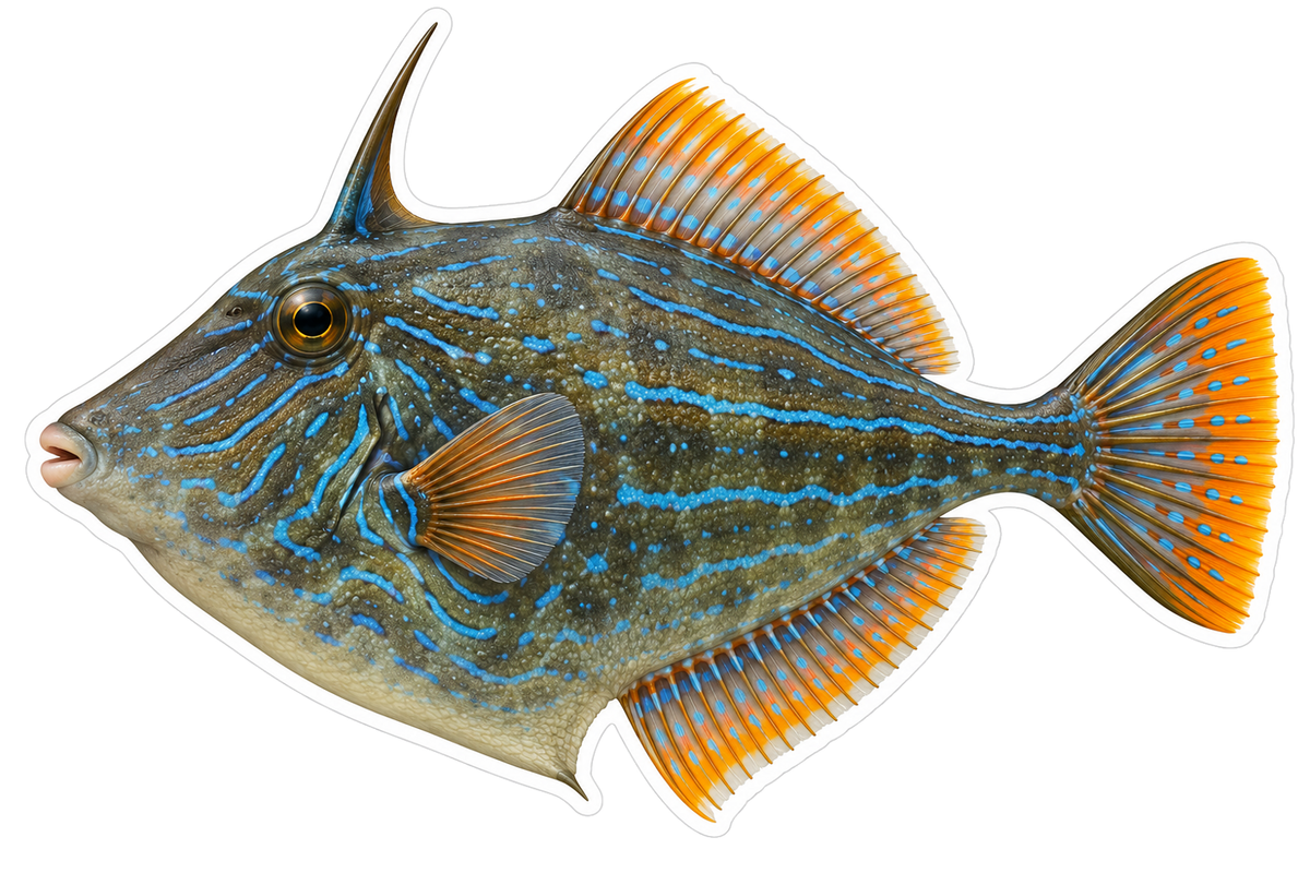 Blue Lined Filefish with Orange Fins Vinyl Decal Stickers