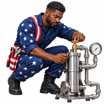 Man Adjusting Steel Valves with Round Gauge Vinyl Decal Stickers