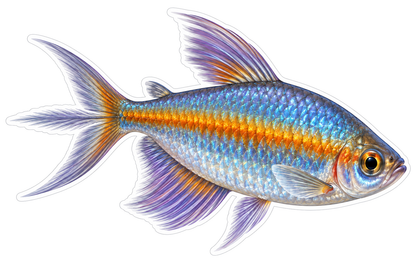 Blue Gold Fish with Flowing Fins Art Vinyl Decal Stickers