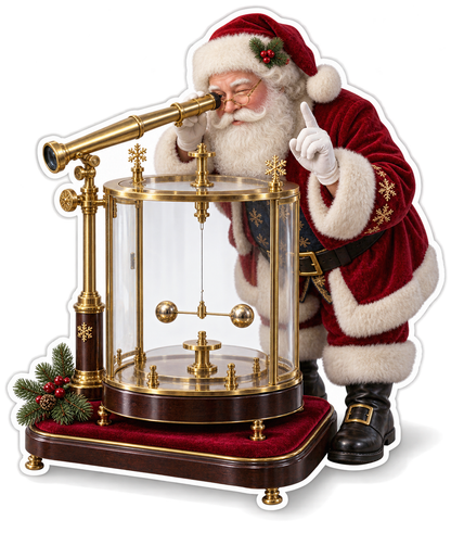Santa Studying a Golden Balance Device Vinyl Decal Stickers