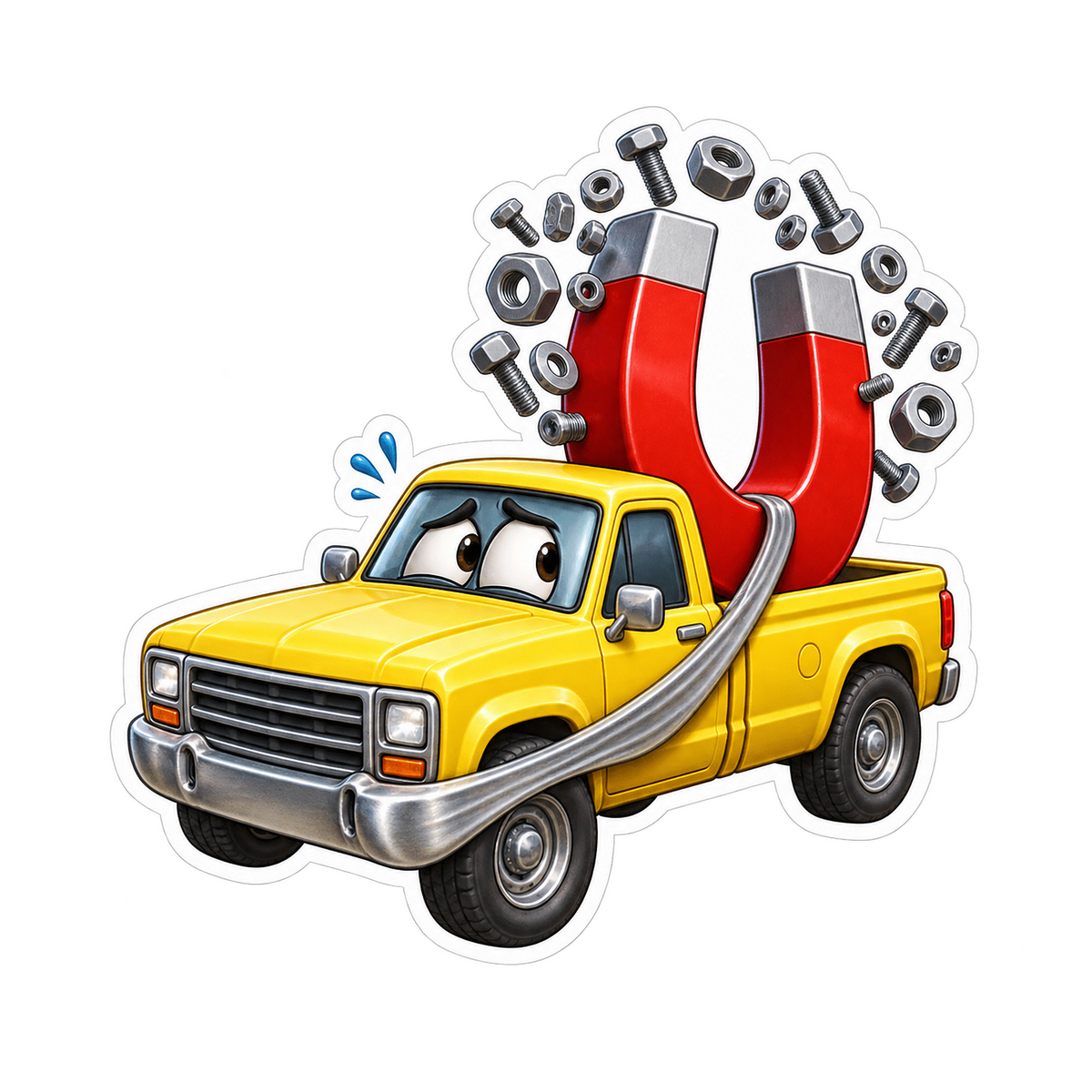 Yellow Pickup with Giant Magnet Art Vinyl Decal Stickers