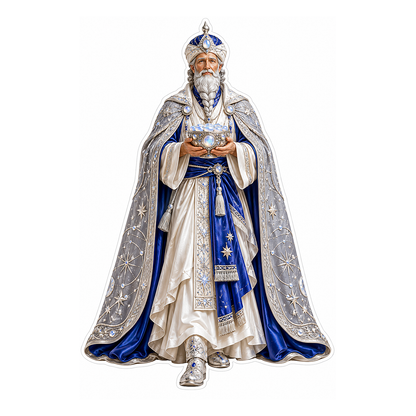 Silver Blue Wise Man Holding Crystal Bowl Art Vinyl Decal Stickers