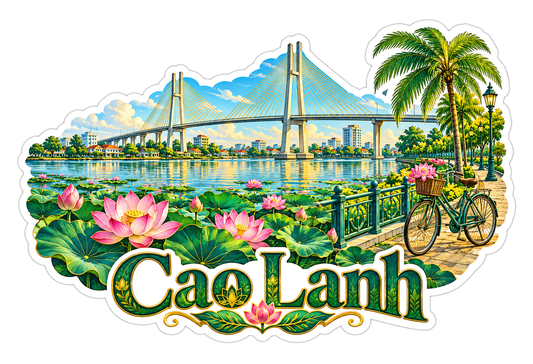 Cao Lanh Lotus River Bridge Travel Art Vinyl Decal Stickers