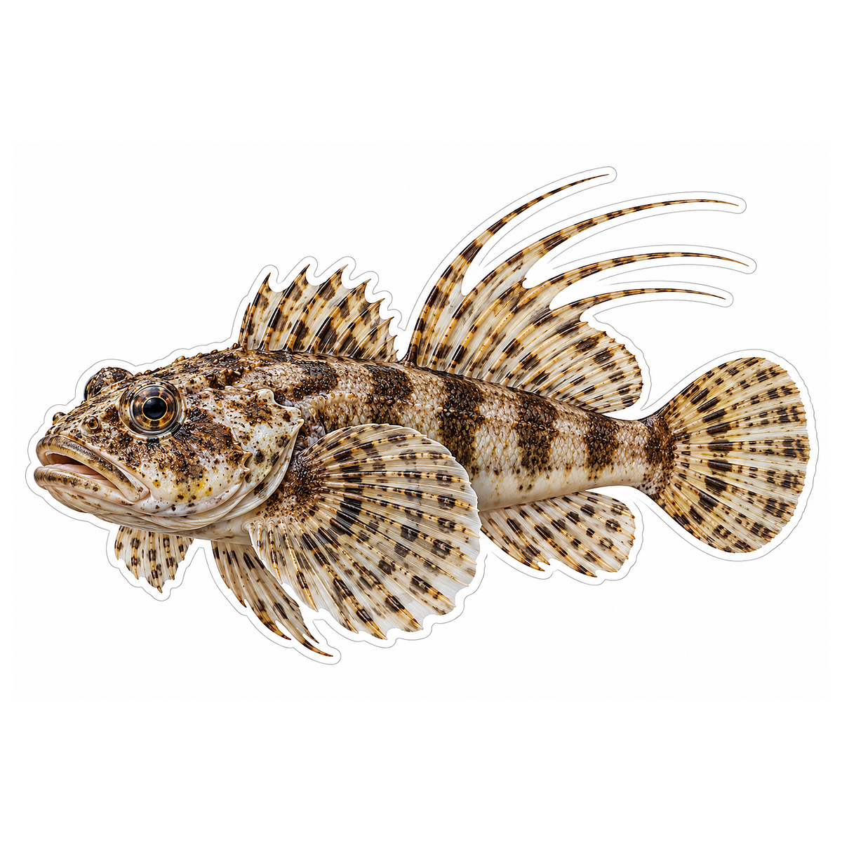 Spotted Longfin Sculpin with Tall Spines Art Vinyl Decal Stickers