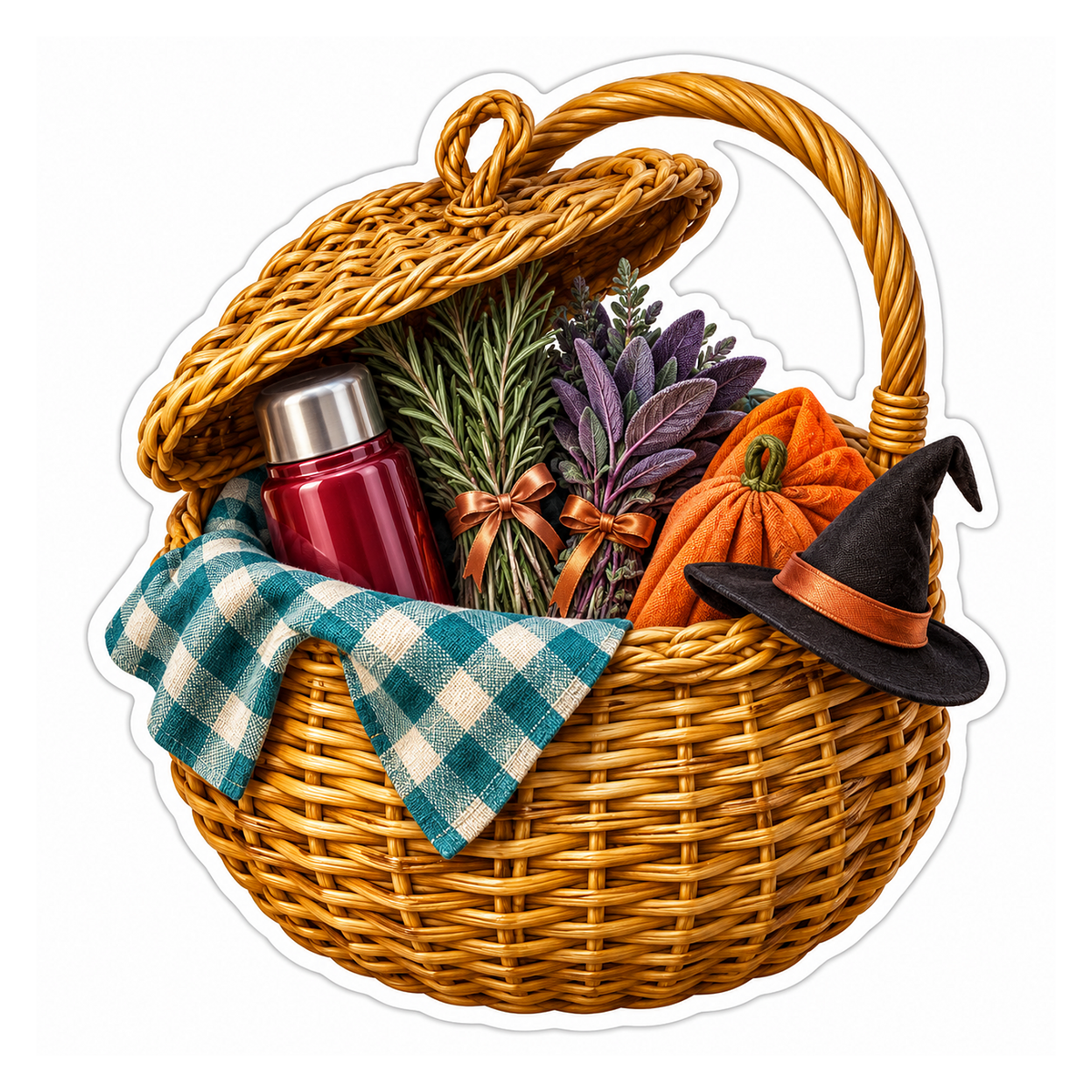 Wicker Picnic Basket Pumpkin Witch Hat Vinyl Decal Stickers