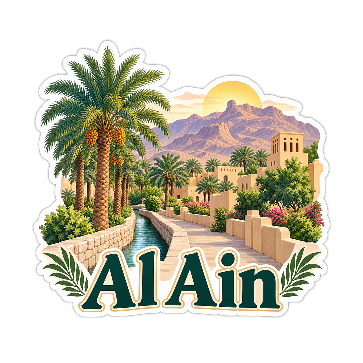 Al Ain Palm Oasis Mountain Art Vinyl Decal Stickers
