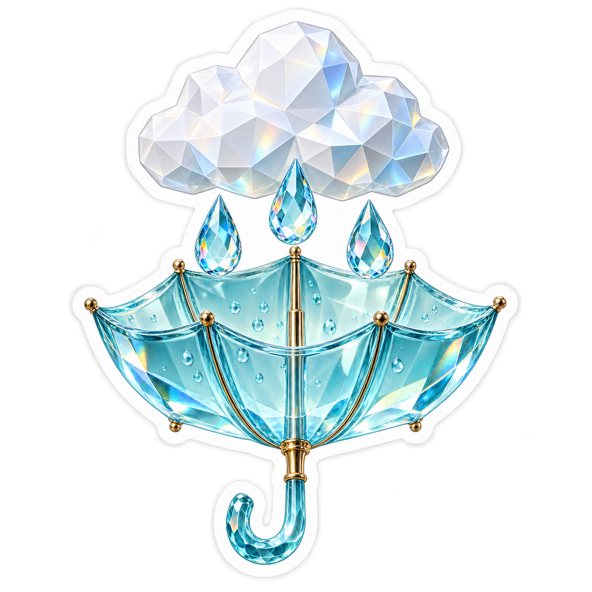 Crystal Rain Cloud above Blue Umbrella Vinyl Decal Stickers