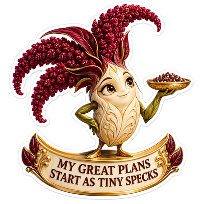 Red Grain Plume Character Holding Seed Bowl Vinyl Decal Stickers
