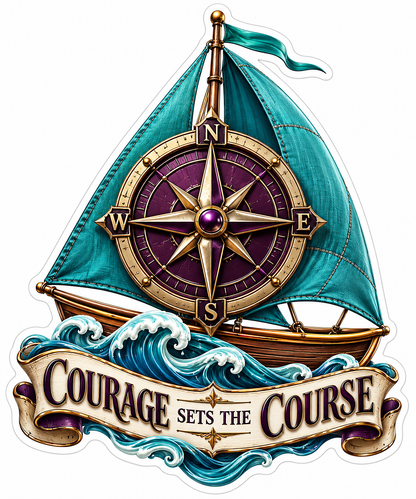 Courage Sets the Course Teal Sailboat Compass Vinyl Decal Stickers