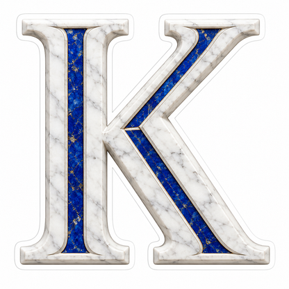White Marble Blue Stone Inlay Letter K Art Vinyl Decal Stickers