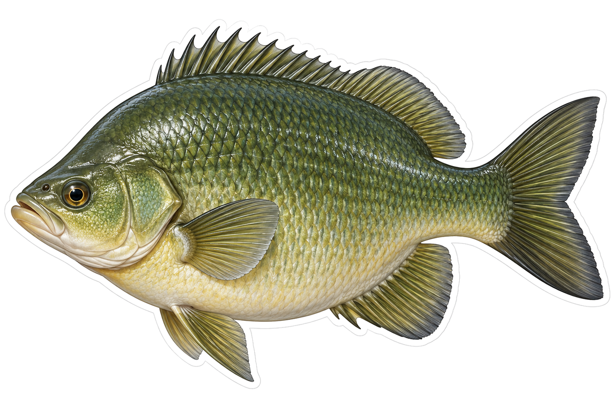 Olive Round Fish with Pale Gold Belly Art Vinyl Decal Stickers