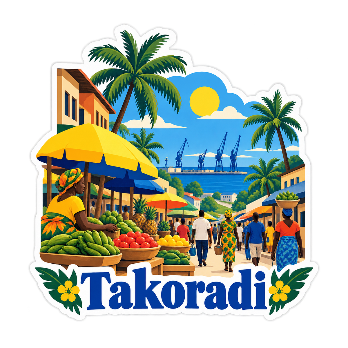 Takoradi Tropical Harbor Market Art Vinyl Decal Stickers