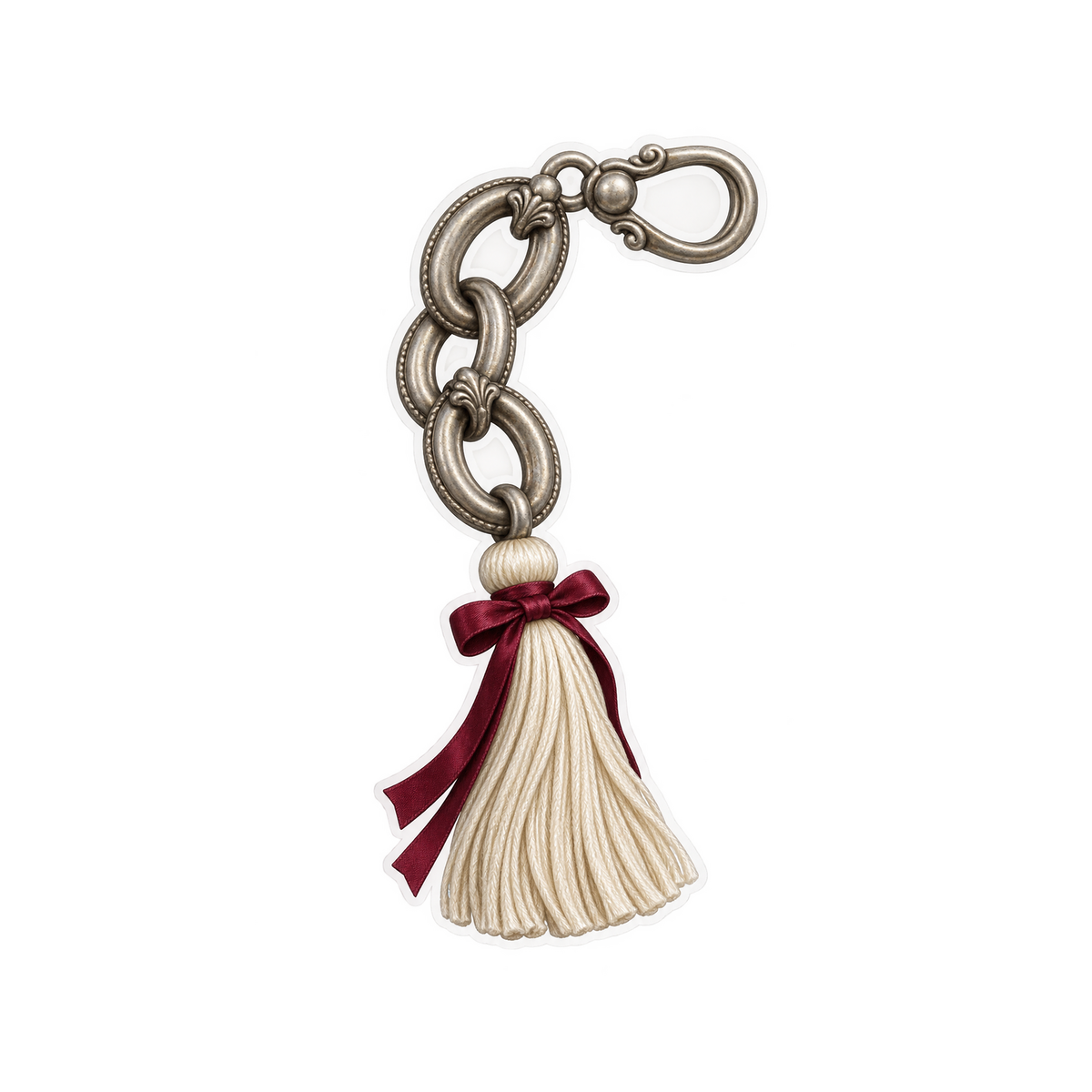 Silver Book Chain with Cream Tassel Art Vinyl Decal Stickers