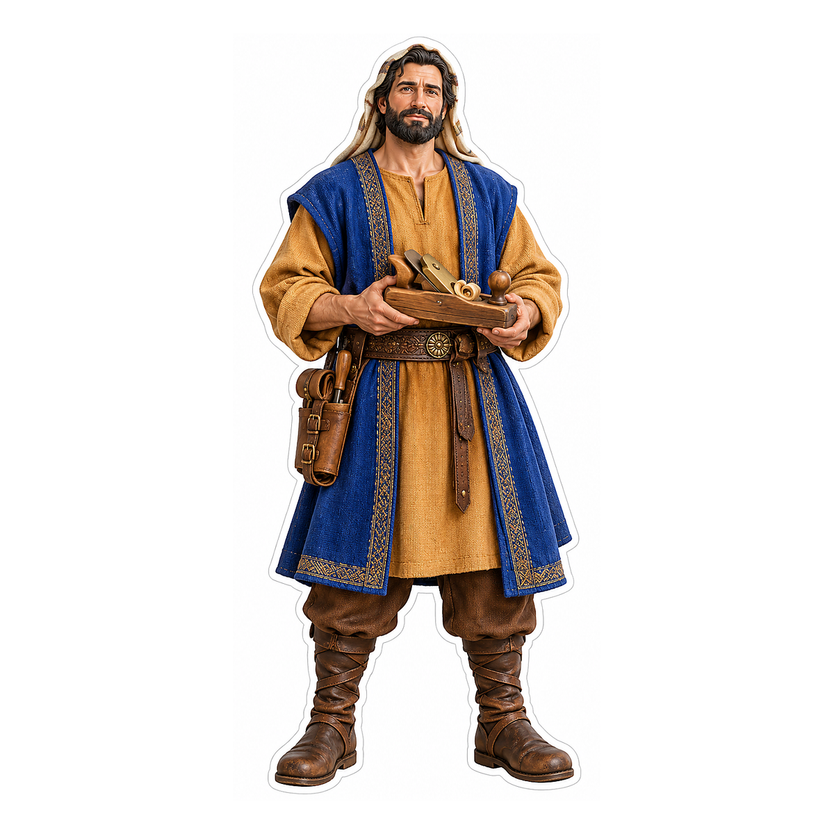 Nativity Carpenter in Blue and Gold Robes Vinyl Decal Stickers