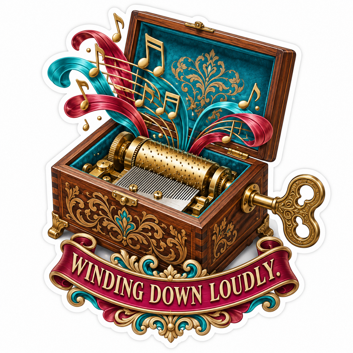 Ornate Music Box Colorful Notes Art Vinyl Decal Stickers