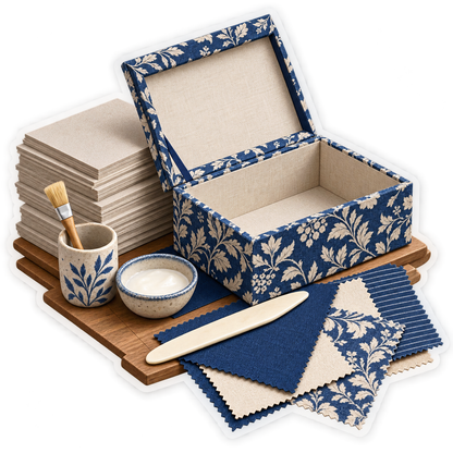 Blue Floral Box With Fabric and Craft Tools Art Vinyl Decal Stickers
