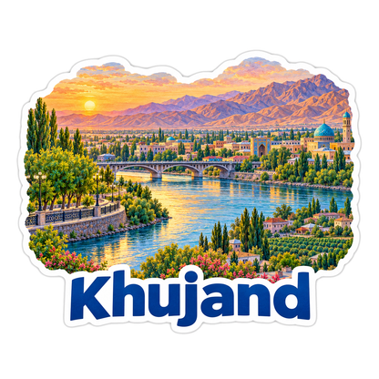 Khujand Sunset River Bridge Art Vinyl Decal Stickers