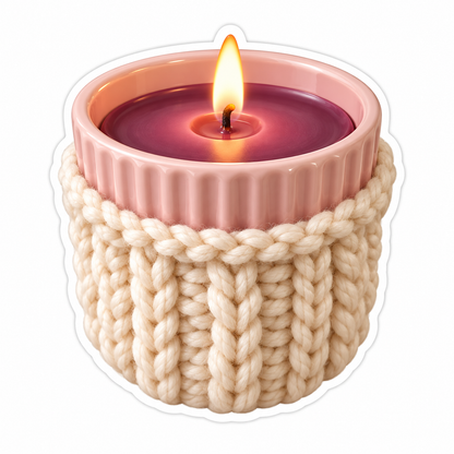 Plum Candle in Cream Cable Knit Cover Vinyl Decal Stickers