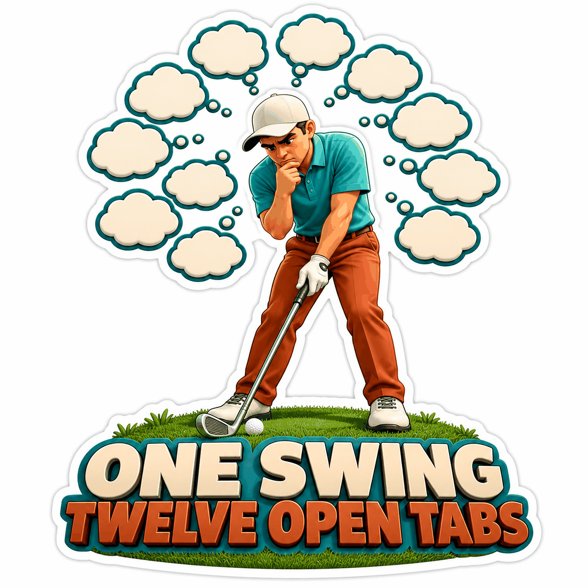 Golfer Surrounded by Thought Bubbles Art Vinyl Decal Stickers