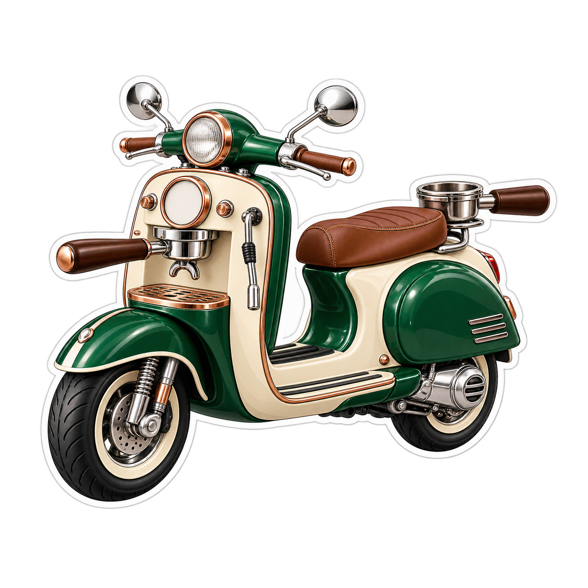 Green Scooter with Coffee Machine Art Vinyl Decal Stickers
