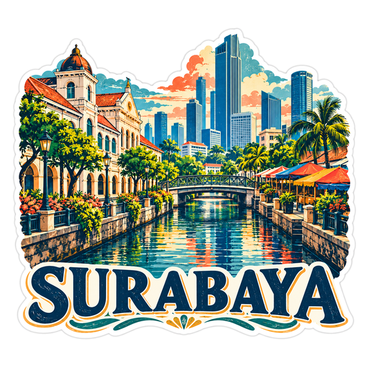Surabaya Canal Skyline Travel Art Vinyl Decal Stickers