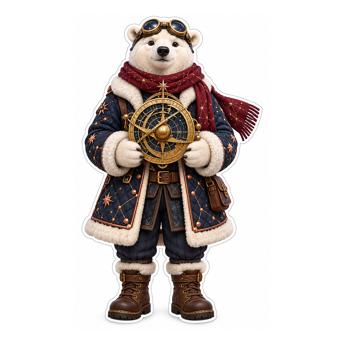 Star Coat Polar Bear with Brass Compass Vinyl Decal Stickers