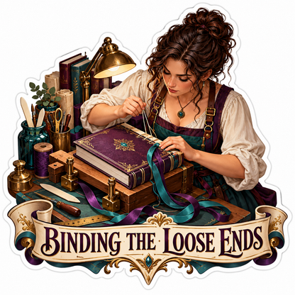 Bookbinder Adding Ribbon to an Ornate Book Vinyl Decal Stickers
