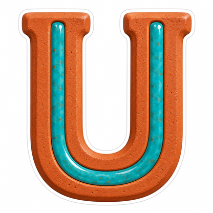 Terracotta Turquoise Inlay Letter U Art Vinyl Decal Stickers
