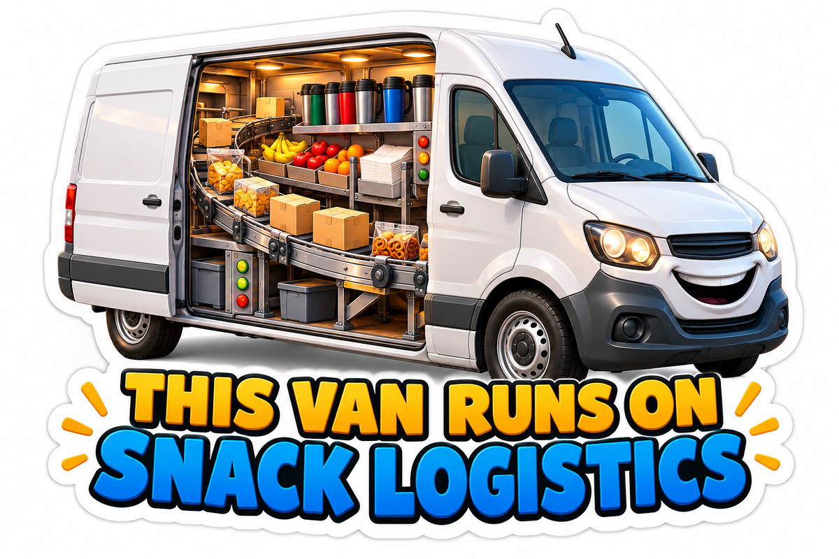 White Cargo Van Filled with Snacks Art Vinyl Decal Stickers