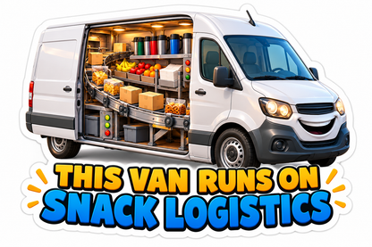 White Cargo Van Filled with Snacks Art Vinyl Decal Stickers