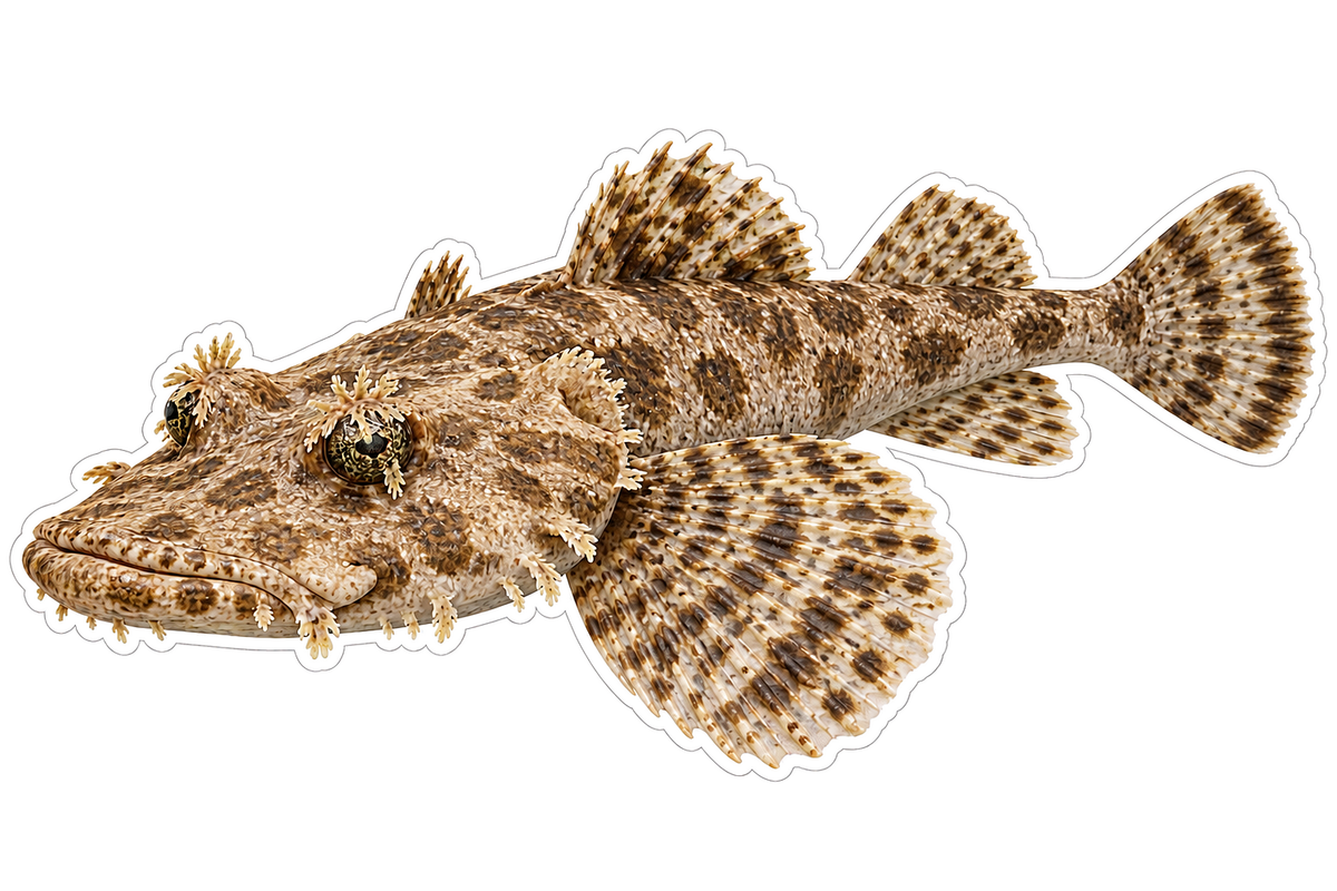 Brown Fringed Crocodile Flathead Fish Vinyl Decal Stickers