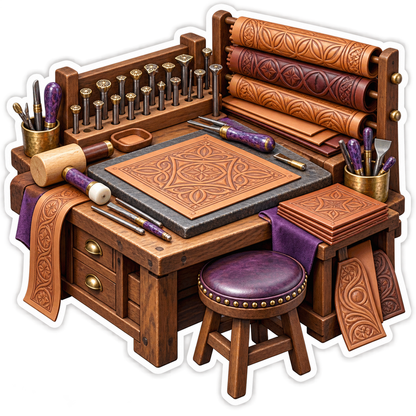 Embossed Leather Workbench with Purple Seat Vinyl Decal Stickers