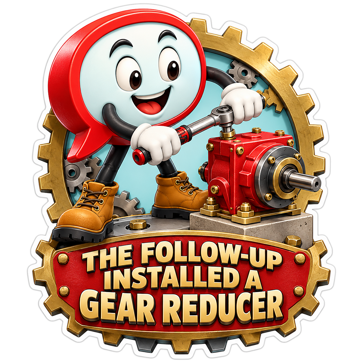Smiling Speech Bubble with Red Gear Reducer Vinyl Decal Stickers