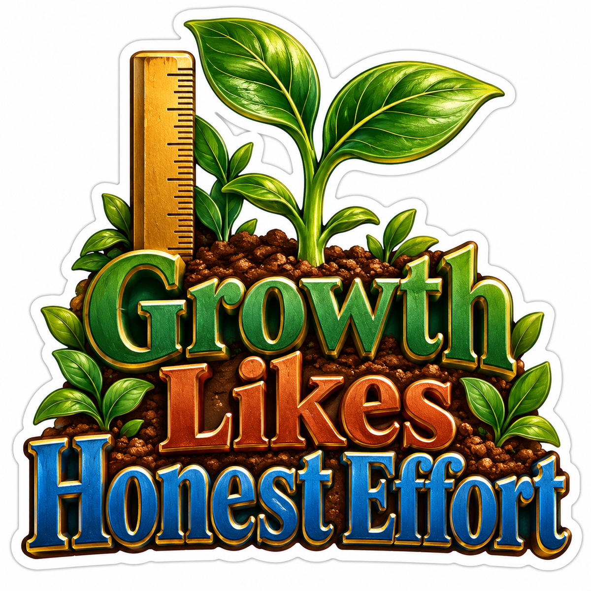 Growth Likes Honest Effort Seedling and Ruler Vinyl Decal Stickers