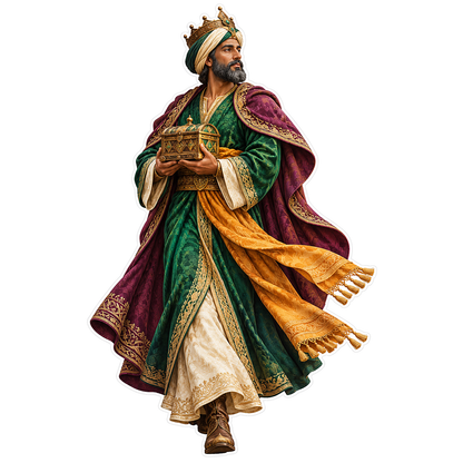 Crowned Wise Man Holding Ornate Gift Box Vinyl Decal Stickers