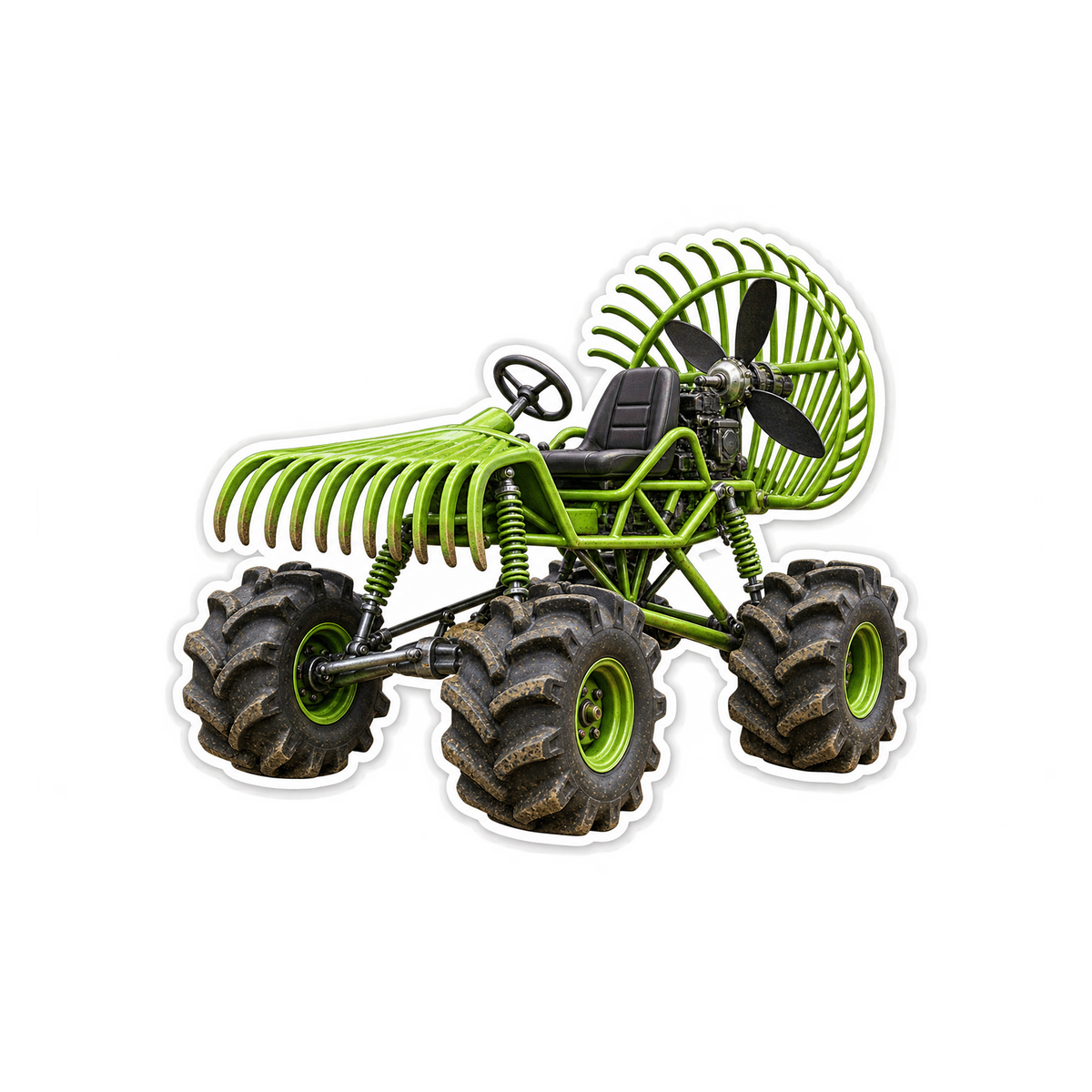 Green Garden Rake Buggy Art Vinyl Decal Stickers