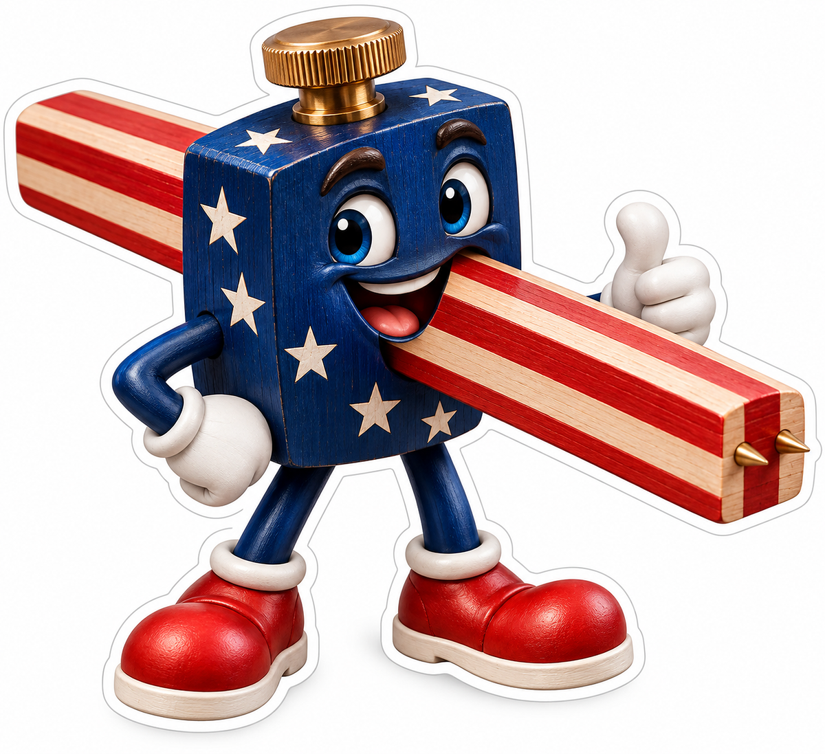Smiling Patriotic Wood Marking Gauge Mascot Vinyl Decal Stickers