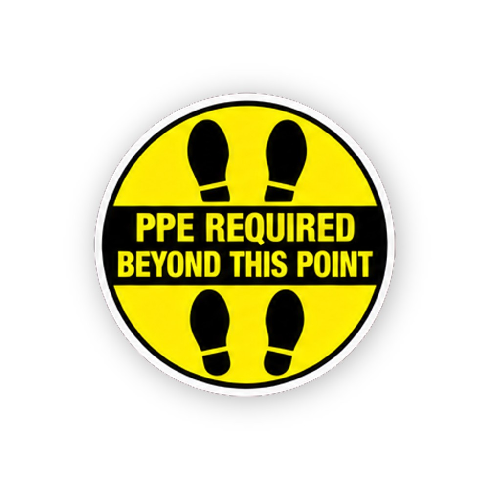 Yellow PPE Four Footprints Black Band Circle Vinyl Decal Stickers