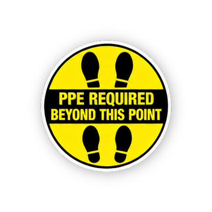 Yellow PPE Four Footprints Black Band Circle Vinyl Decal Stickers