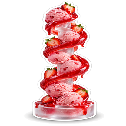 Strawberry Ice Cream in Red Spiral Tower Vinyl Decal Stickers
