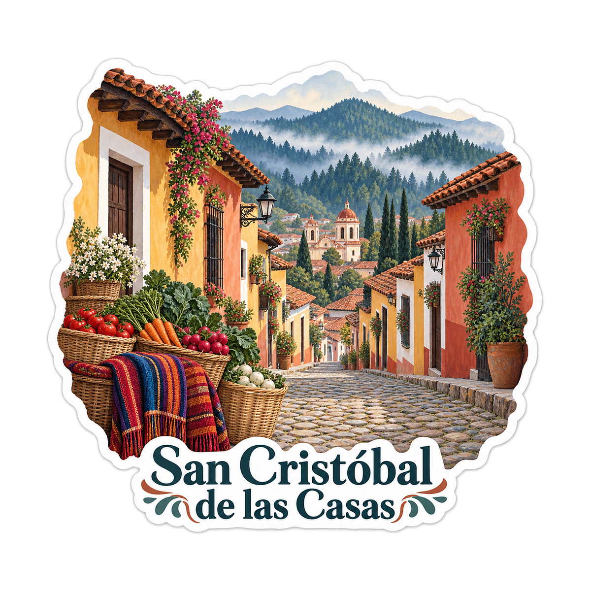 San Cristobal Colorful Highland Market Lane Art Vinyl Decal Stickers