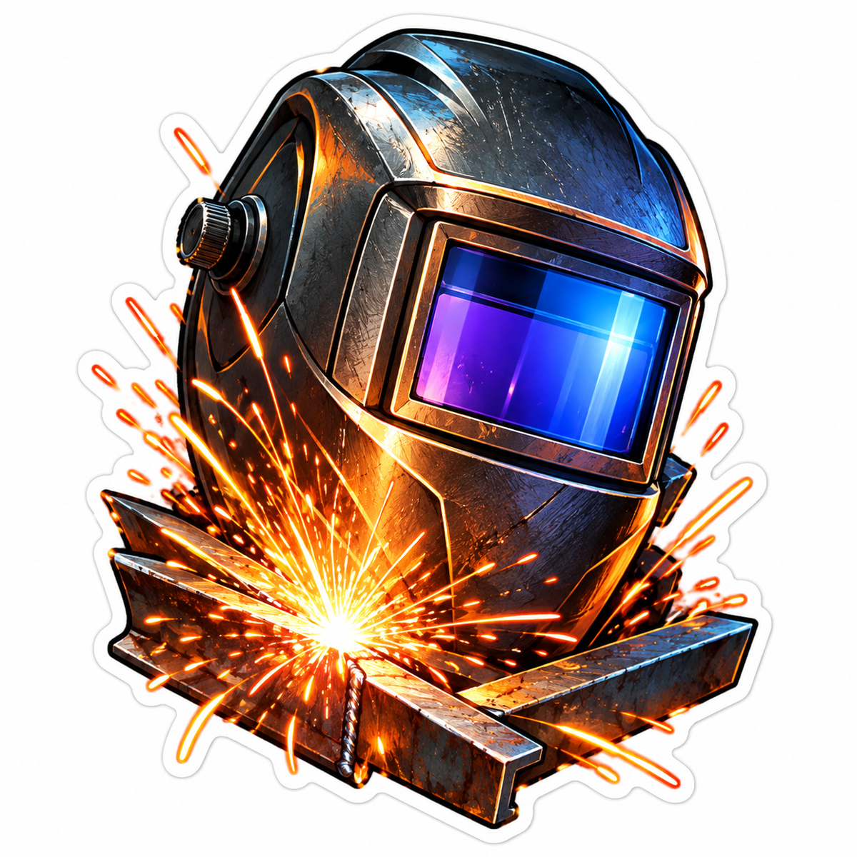 Welding Helmet with Bright Orange Sparks Vinyl Decal Stickers